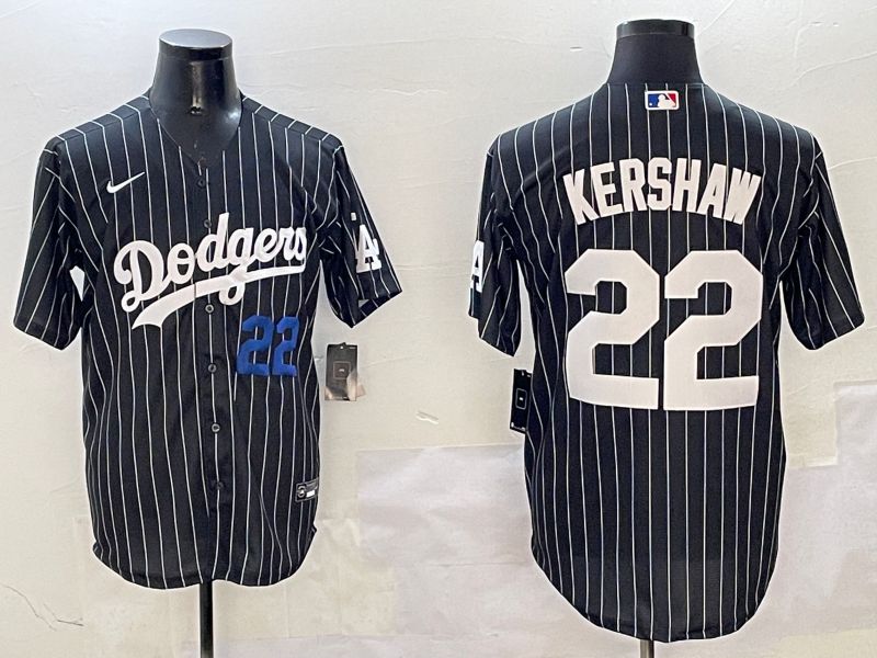 Men Los Angeles Dodgers #22 Kershaw Black Stripe Jointly Name 2025 Nike MLB Jersey style 8